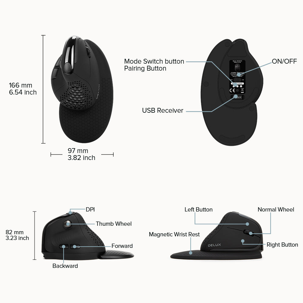 Thumb Wheel Ergonomic Three-mode Mouse - Aeroblix