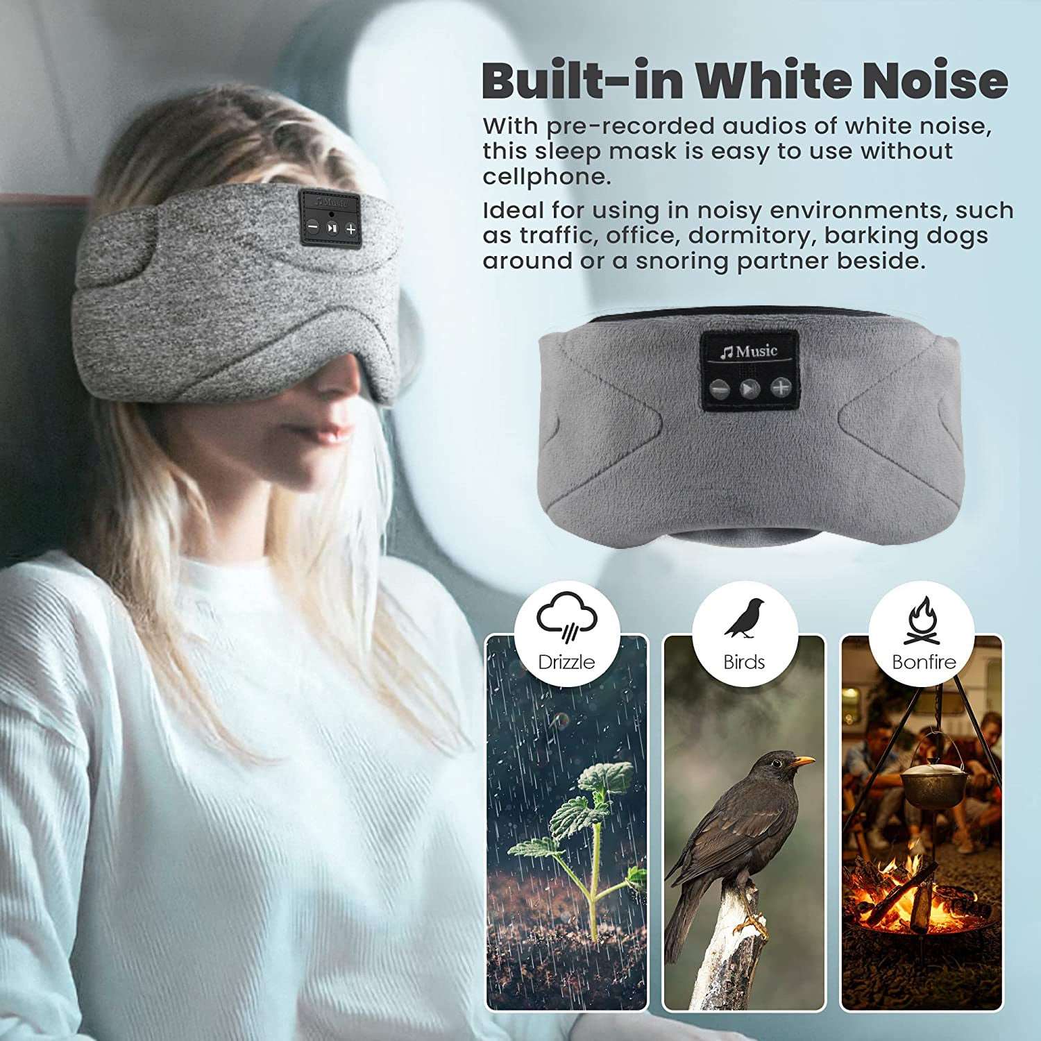 White Noise Bluetooth Sleep Eye Mask - Aeroblix